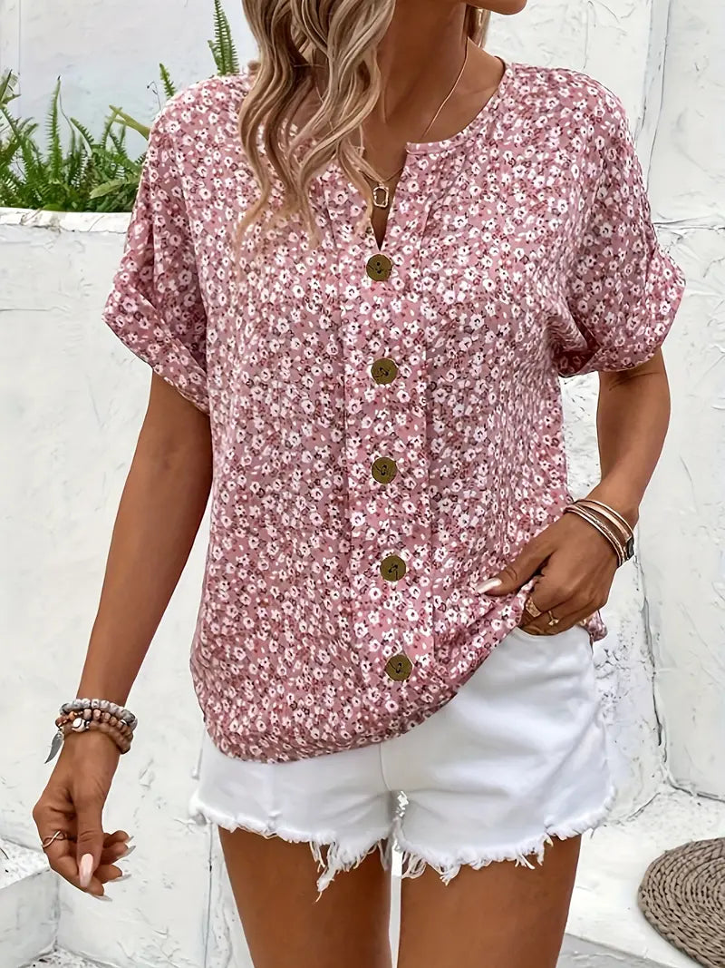 Thessia™ | Blouse met Bloemenprint en Open Kraag