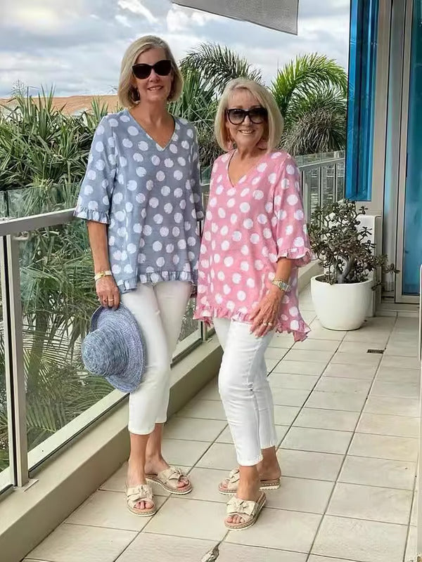 Dahliane™ | V-Hals Blouse met Stippen