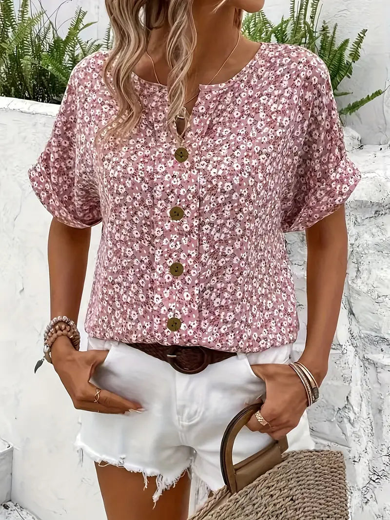 Thessia™ | Blouse met Bloemenprint en Open Kraag