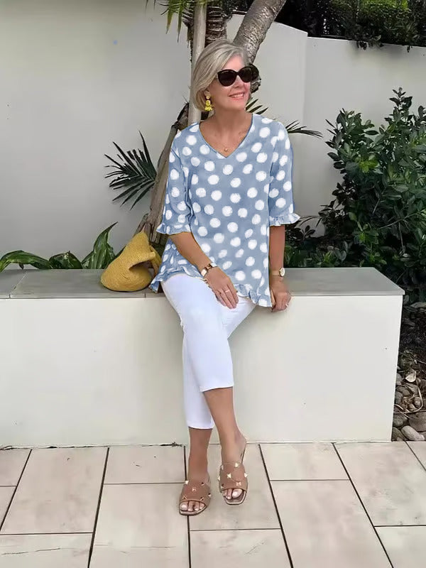 Dahliane™ | V-Hals Blouse met Stippen