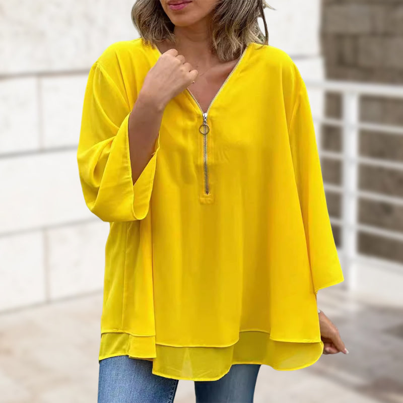 Kaliah™ | Blouse met Rits en V-Hals