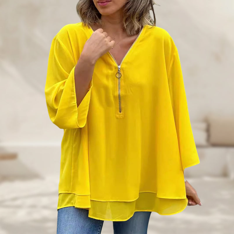 Kaliah™ | Blouse met Rits en V-Hals