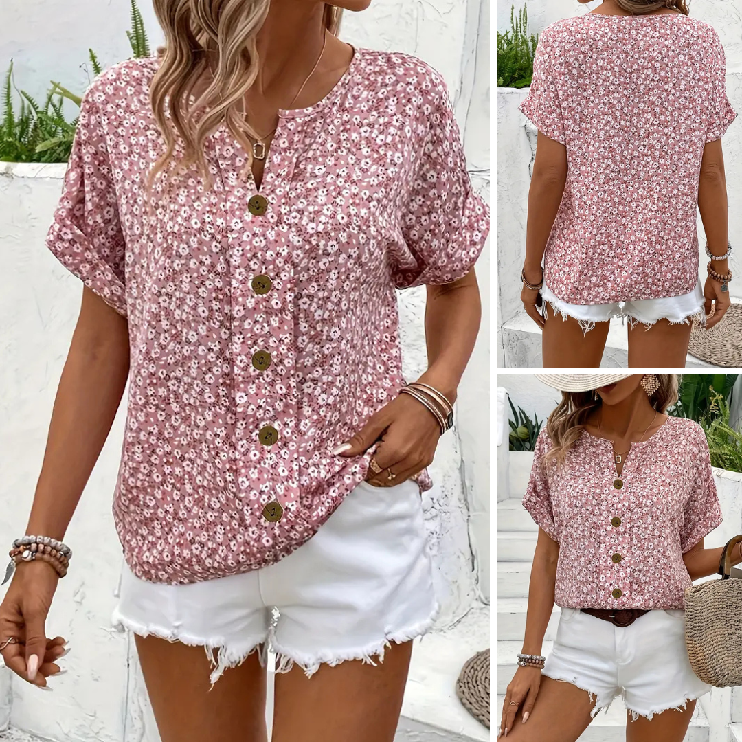 Thessia™ | Blouse met Bloemenprint en Open Kraag