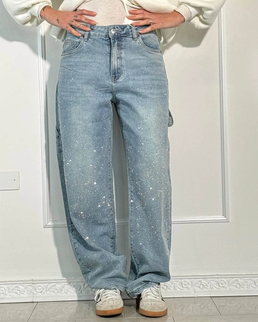 GlowFit™ | Wijde paillettenjeans