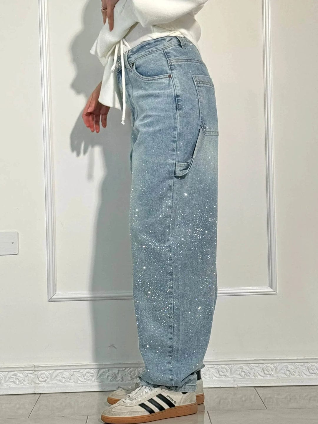 GlowFit™ | Wijde paillettenjeans