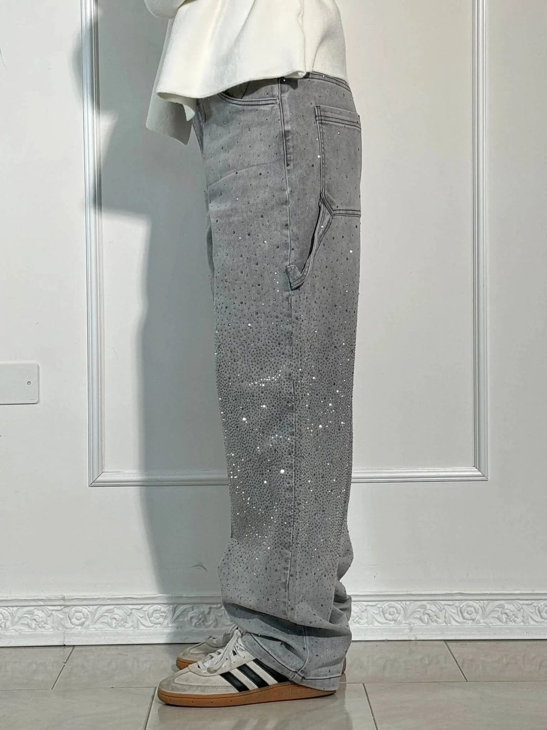 GlowFit™ | Wijde paillettenjeans