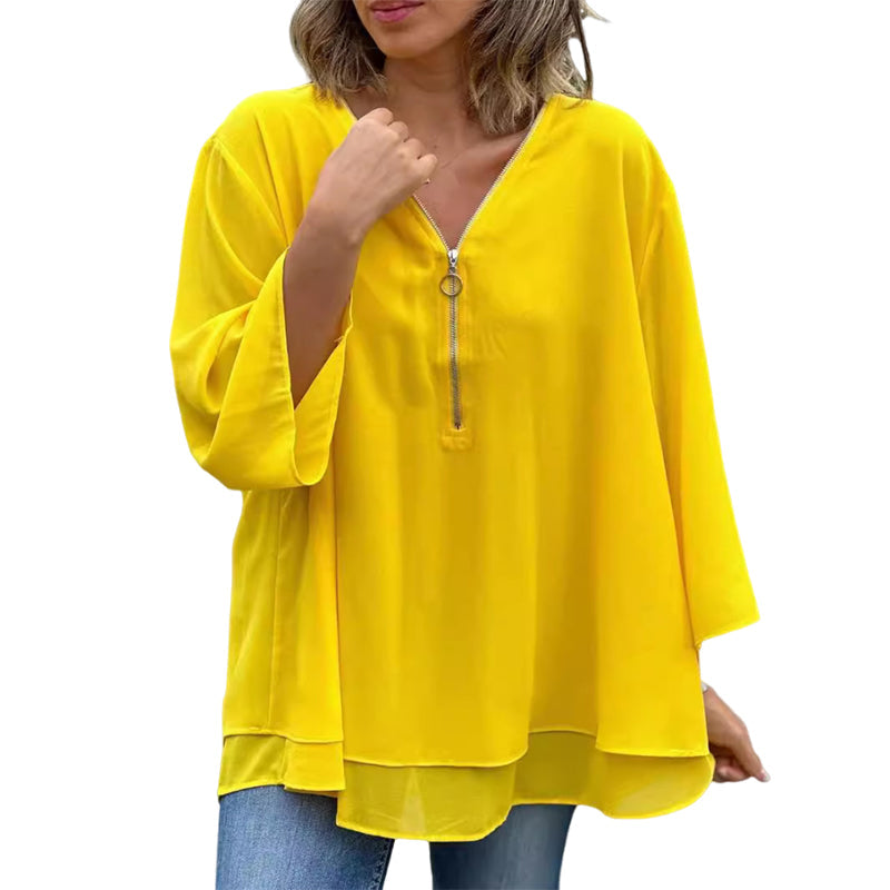 Kaliah™ | Blouse met Rits en V-Hals