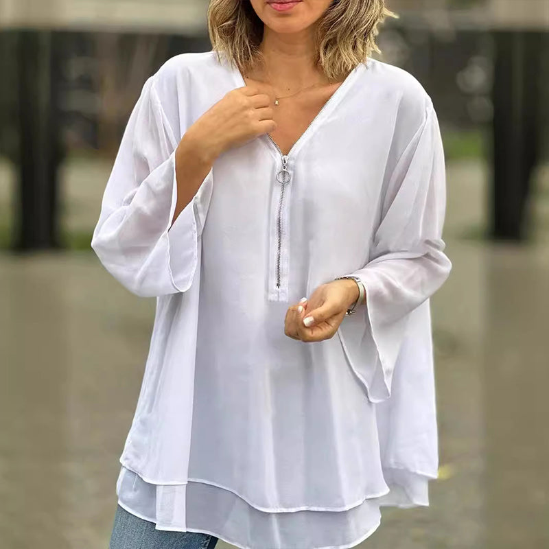 Kaliah™ | Blouse met Rits en V-Hals