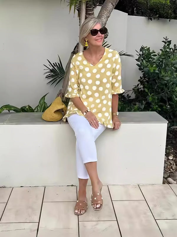 Dahliane™ | V-Hals Blouse met Stippen