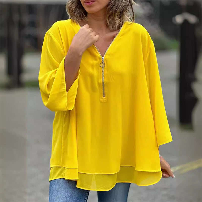 Kaliah™ | Blouse met Rits en V-Hals