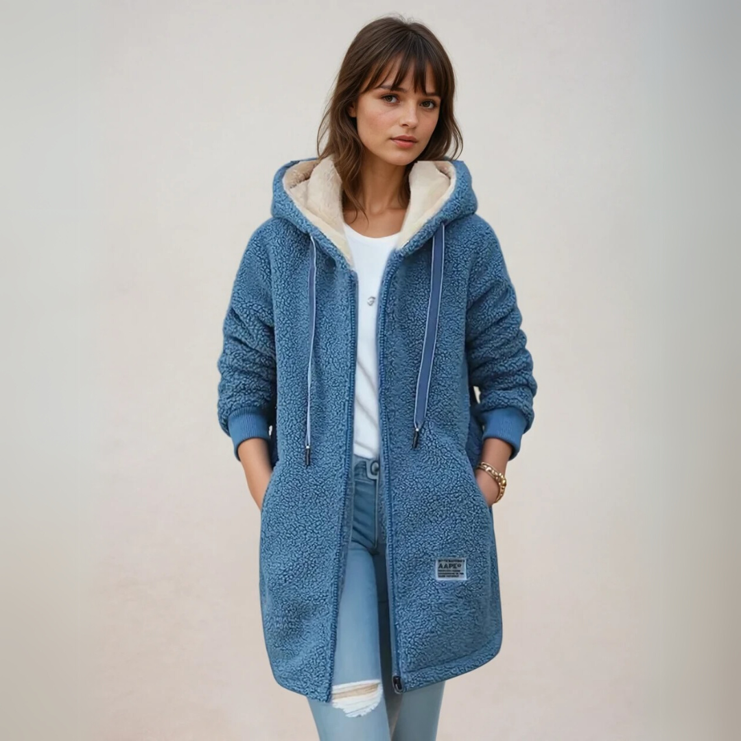 Maren™ | Lange fleece jas met capuchon