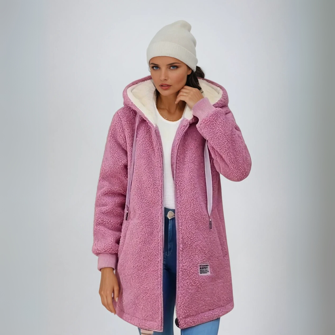 Maren™ | Lange fleece jas met capuchon