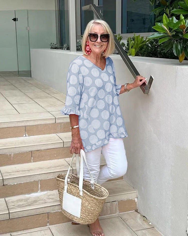 Dahliane™ | V-Hals Blouse met Stippen