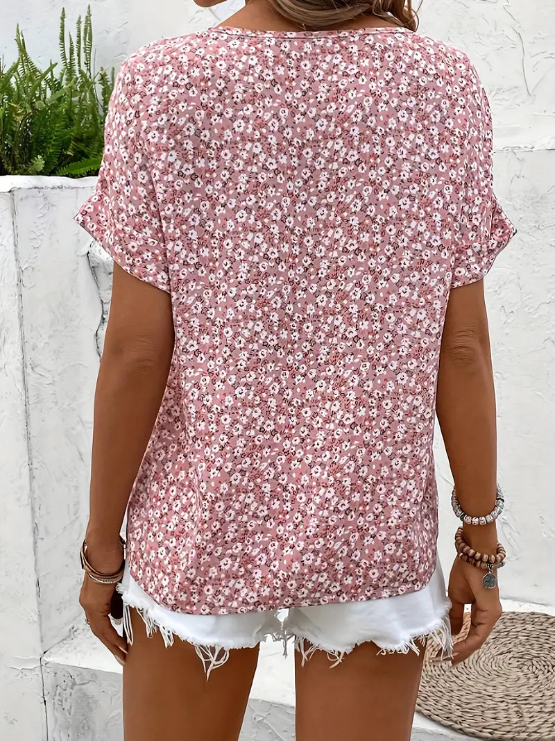 Thessia™ | Blouse met Bloemenprint en Open Kraag