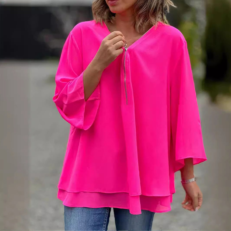 Kaliah™ | Blouse met Rits en V-Hals