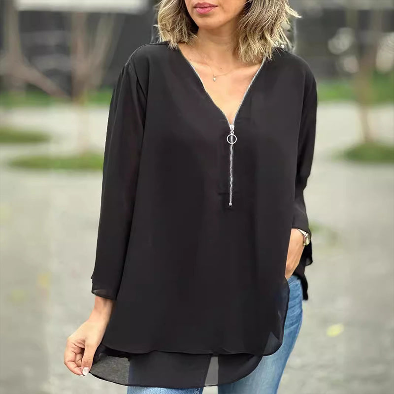 Kaliah™ | Blouse met Rits en V-Hals