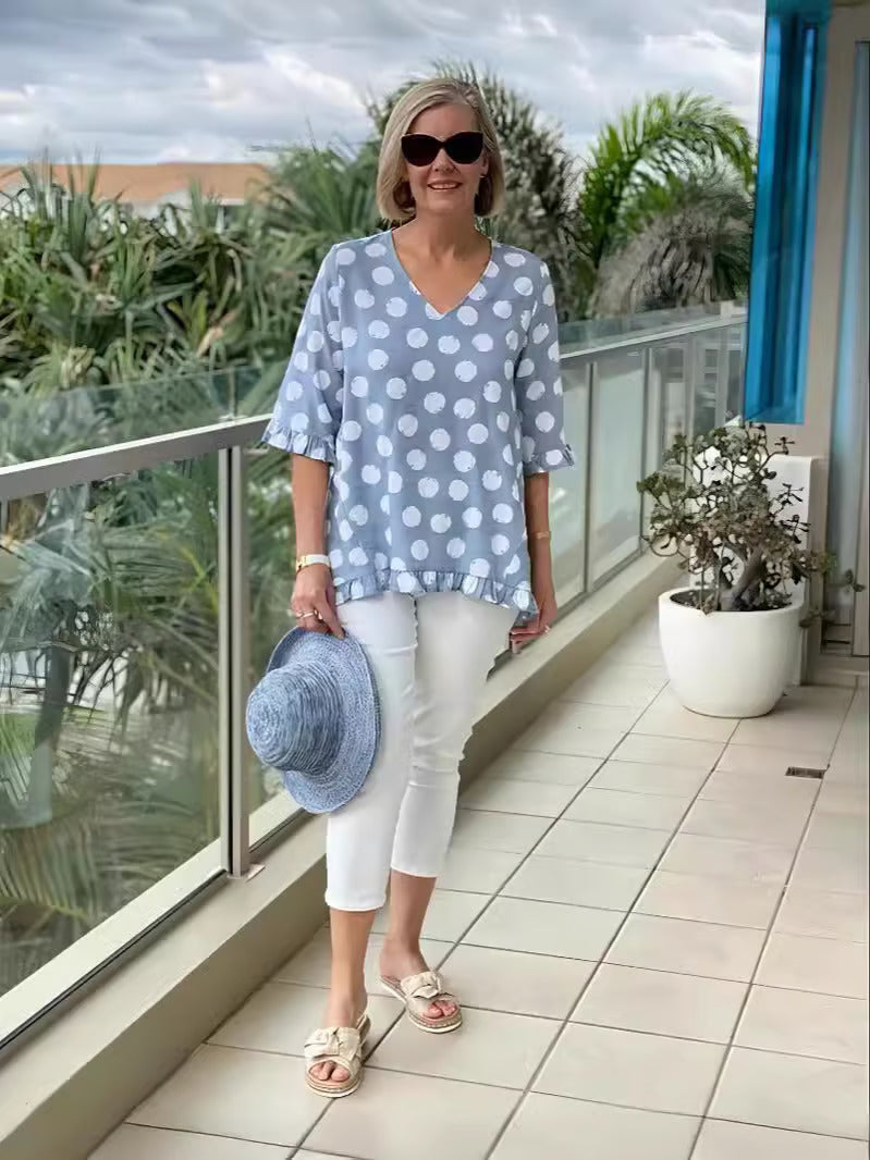 Dahliane™ | V-Hals Blouse met Stippen