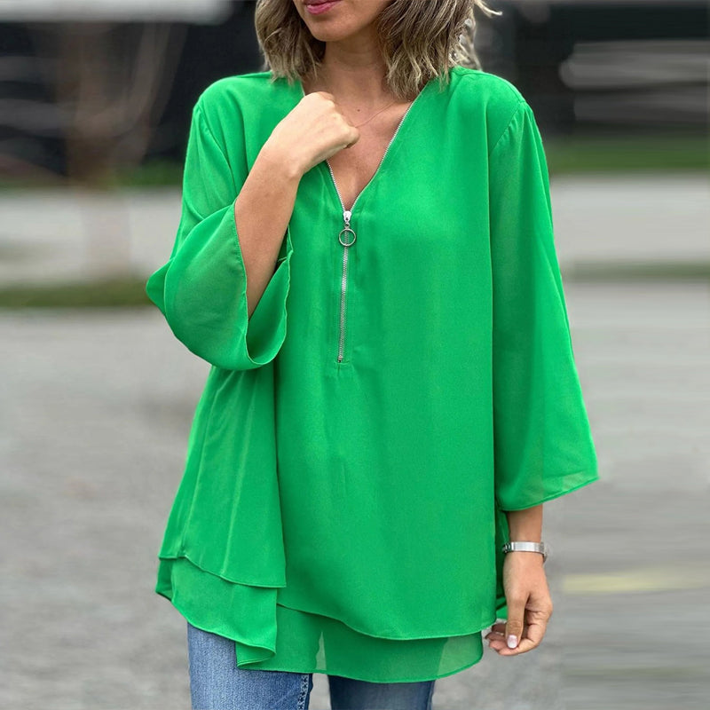 Kaliah™ | Blouse met Rits en V-Hals