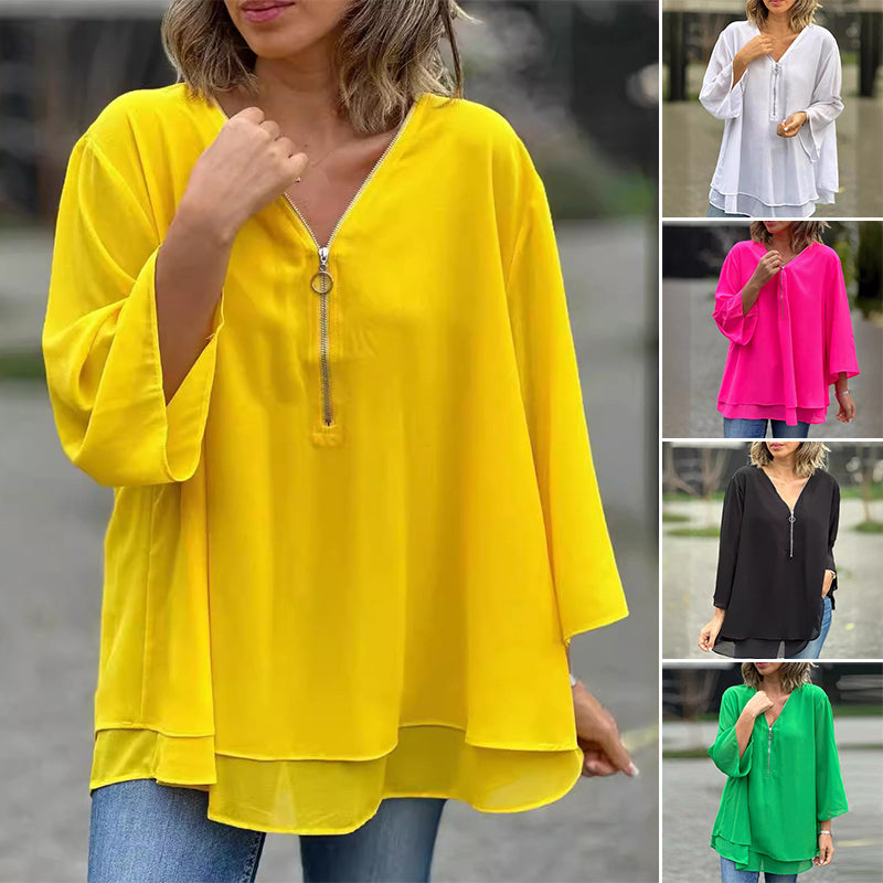 Kaliah™ | Blouse met Rits en V-Hals