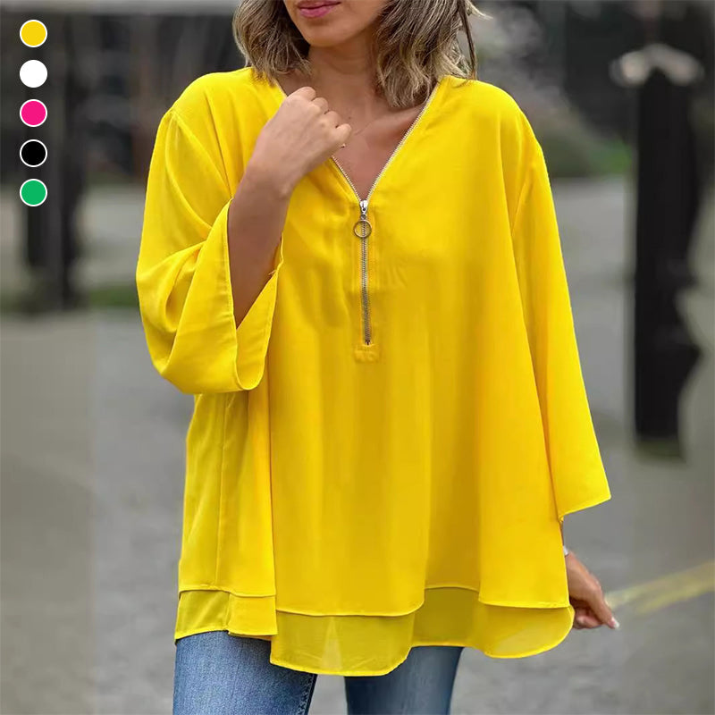 Kaliah™ | Blouse met Rits en V-Hals