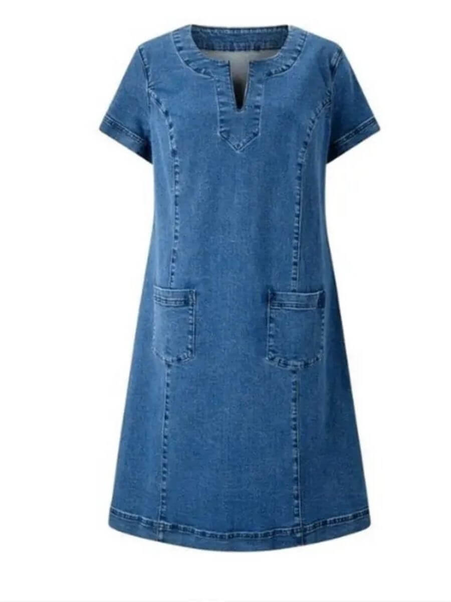 Janina™ | Zomerse denimjurk met V-hals