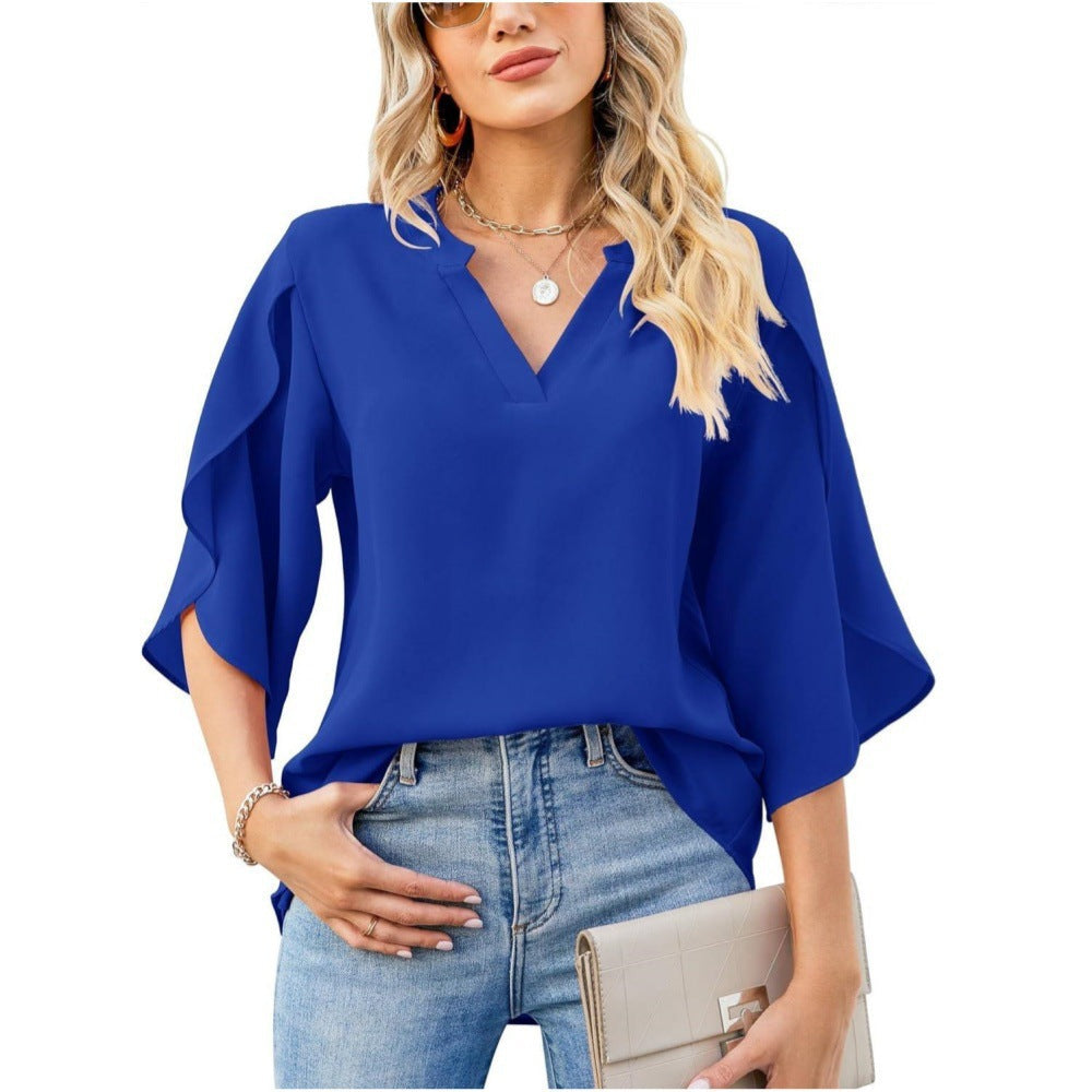 Zéphanie™ | V-Hals Blouse met Losvallende Pasvorm