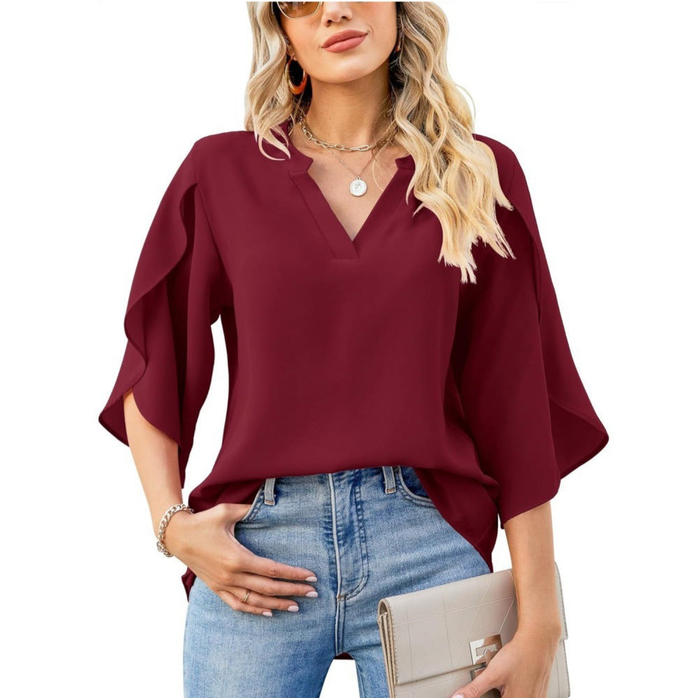 Zéphanie™ | V-Hals Blouse met Losvallende Pasvorm