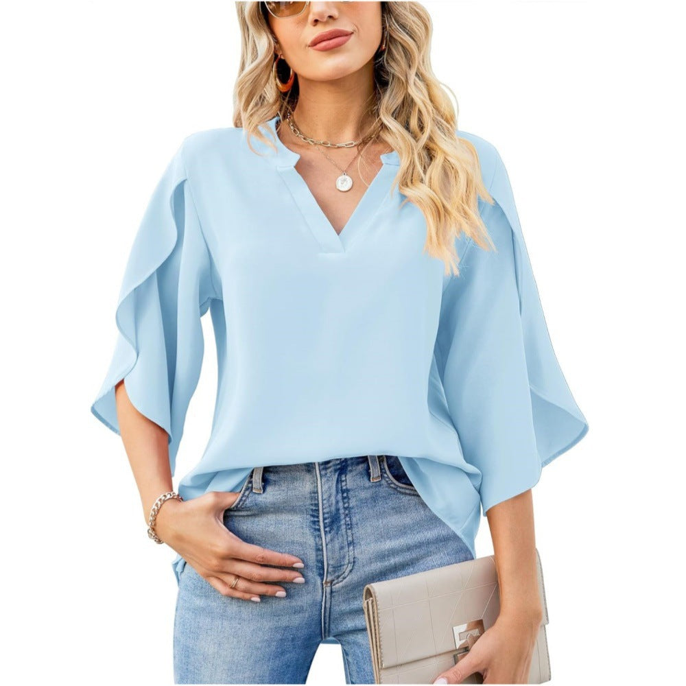 Zéphanie™ | V-Hals Blouse met Losvallende Pasvorm