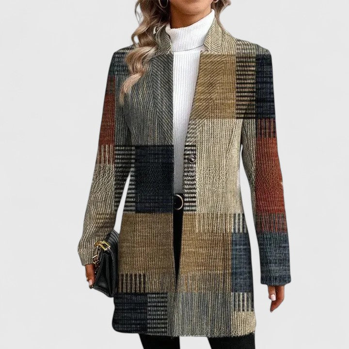 Kyrelle™ | Patchwork Geruite Wollen Jas