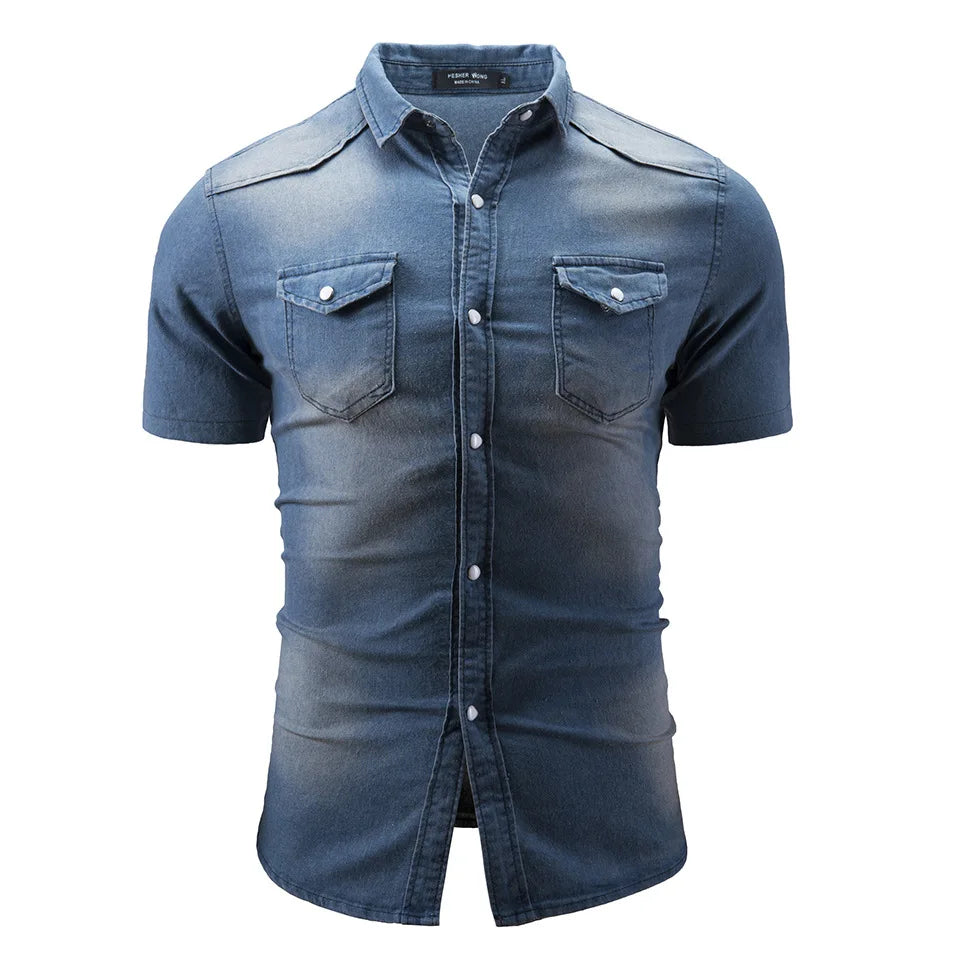Van Der Waal™ | Korte Mouw Denim Overhemd