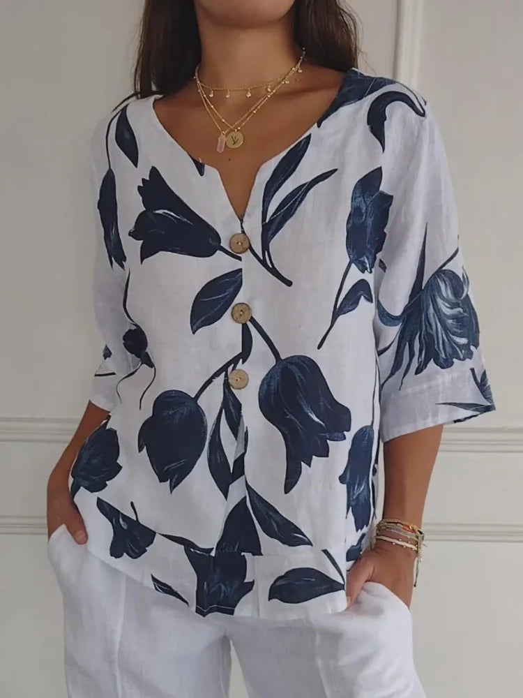 Déliane™ | Bloemenblouse met Knopen