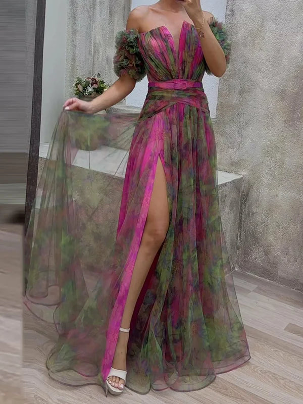 Adele™ | Tule avondjurk met V-hals en transparante details