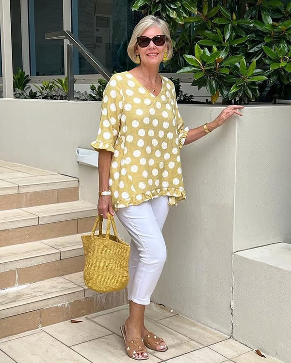 Dahliane™ | V-Hals Blouse met Stippen