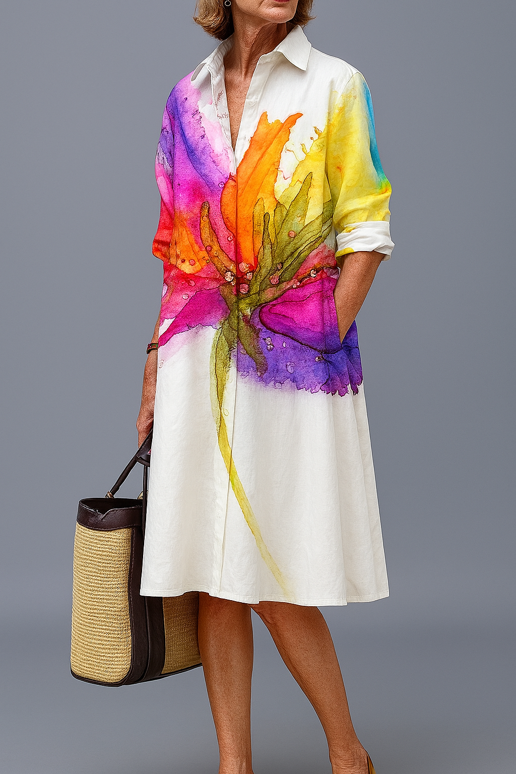 Evora™ | Bloemen Midi Jurk
