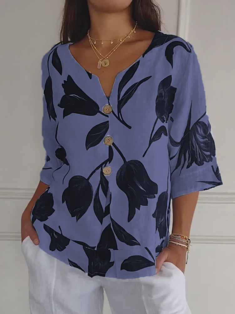 Déliane™ | Bloemenblouse met Knopen