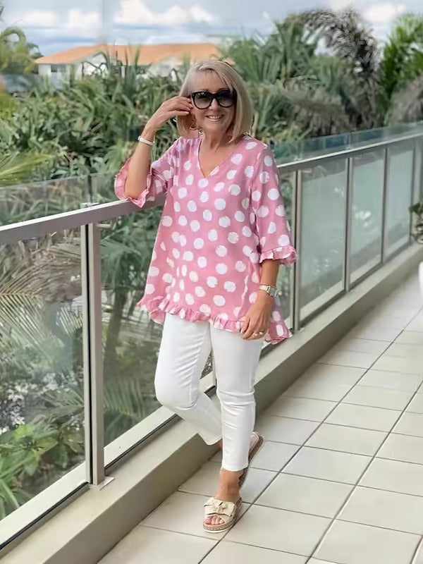Dahliane™ | V-Hals Blouse met Stippen