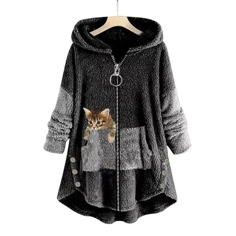 Kitten™ | Pluche hoodie met kittenzak en rits