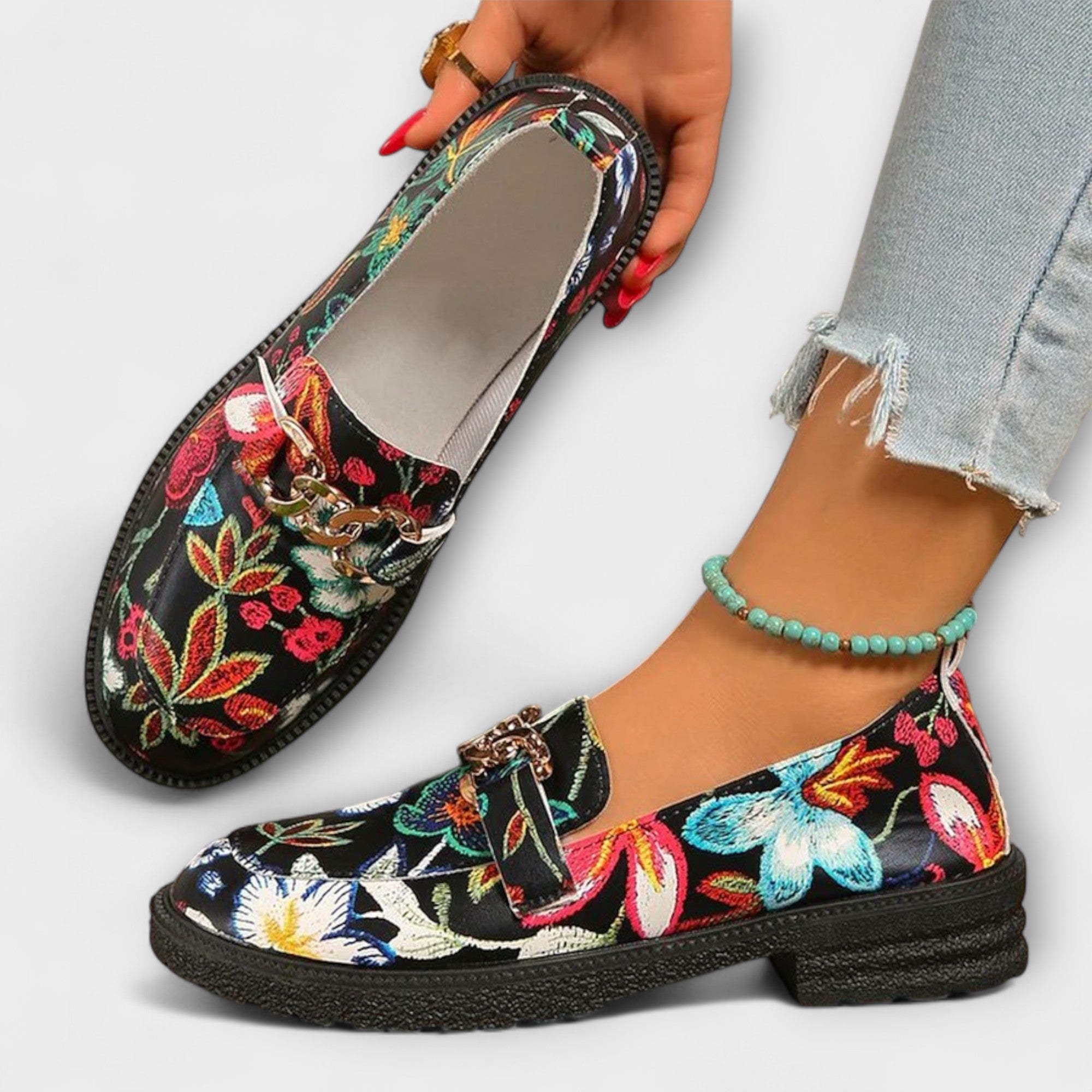 Van Der Waal™ | Mocassins met Bloemenmotief