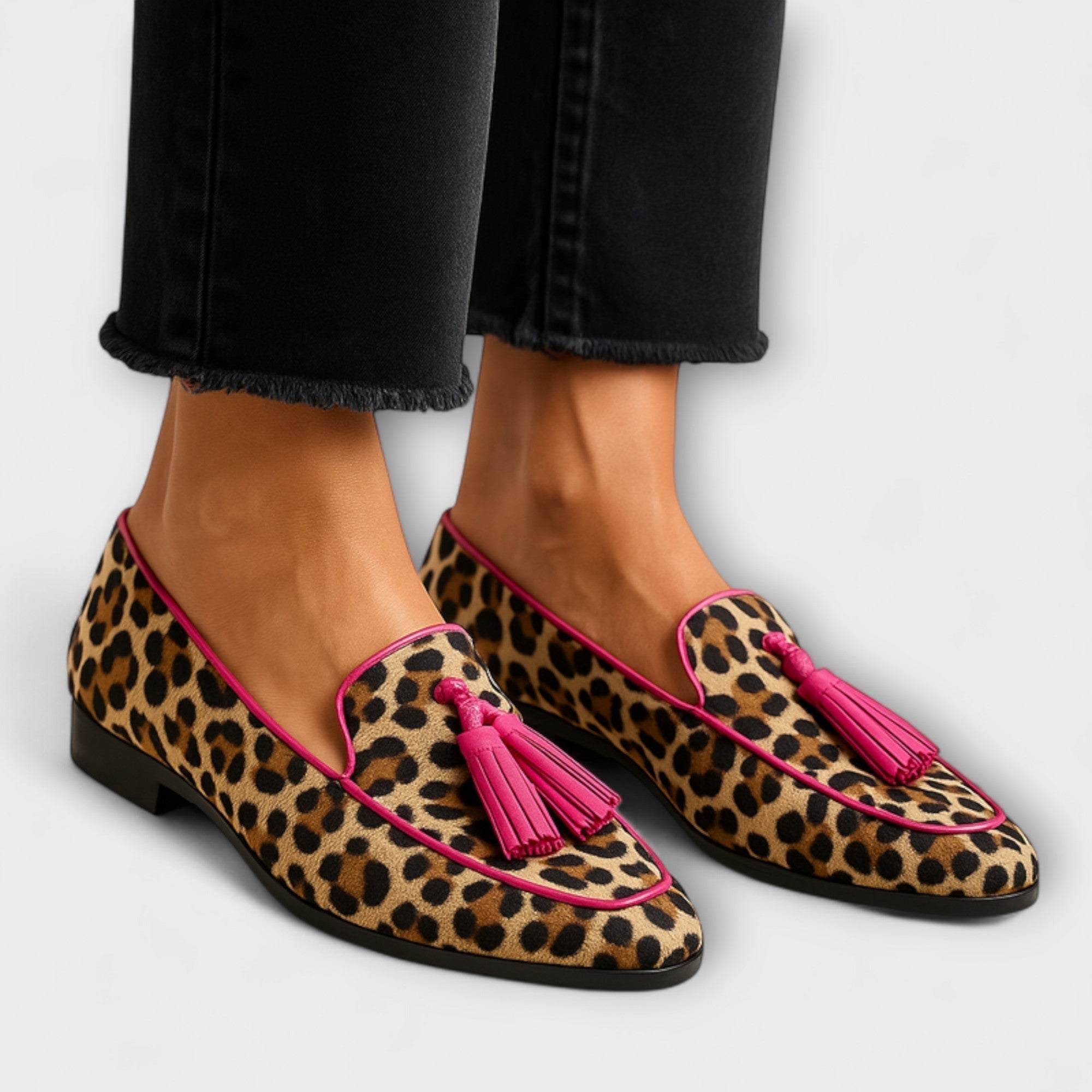 Van Der Waal™ | Mocassins met Franje en Luipaardprint