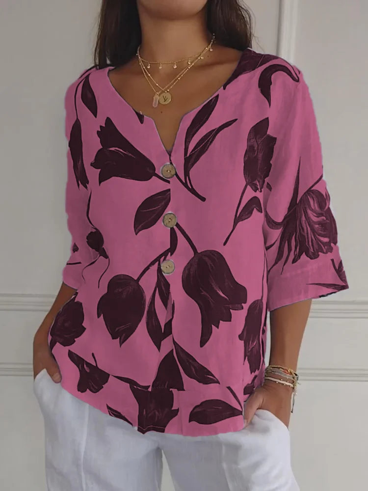 Déliane™ | Bloemenblouse met Knopen