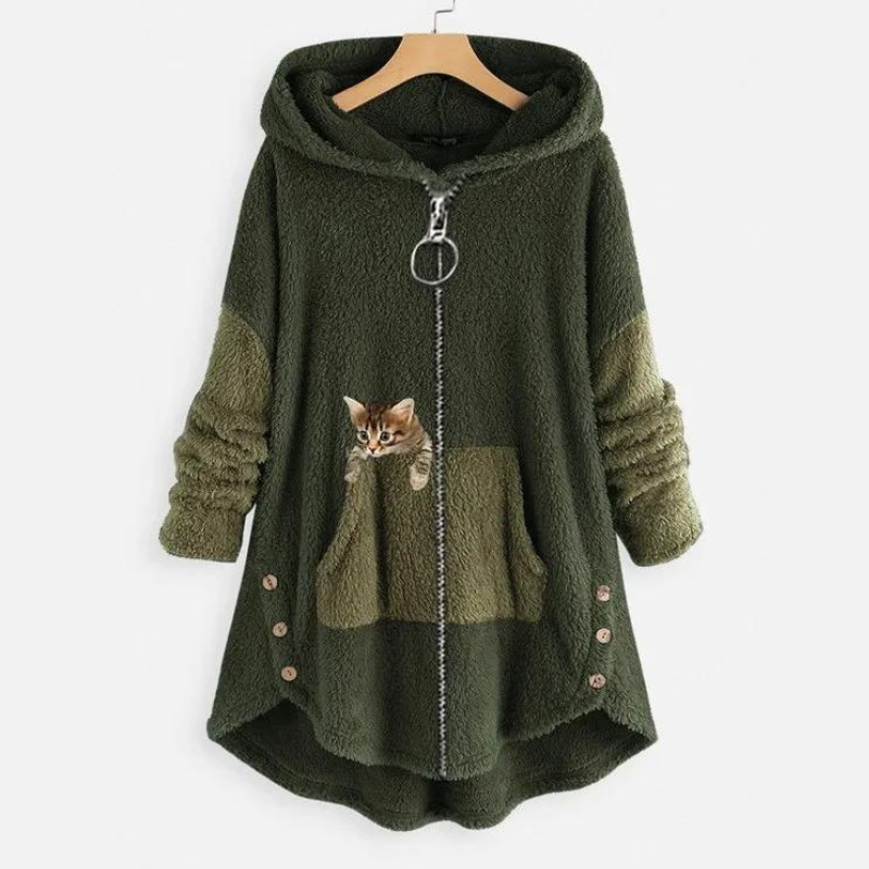 Kitten™ | Pluche hoodie met kittenzak en rits