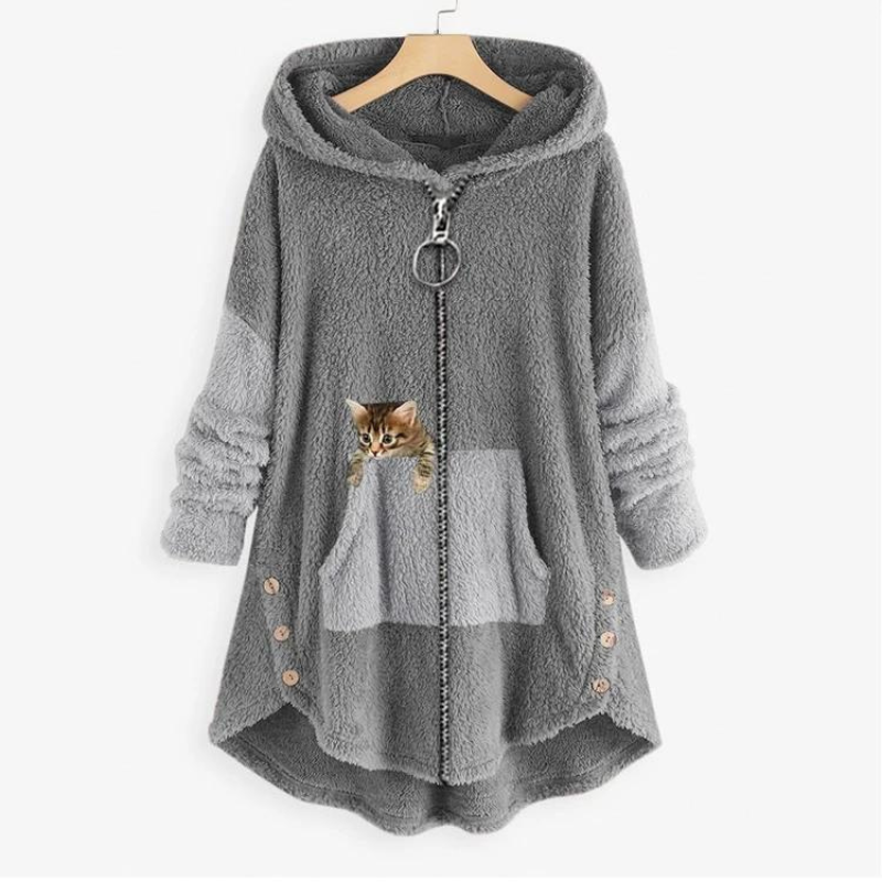 Kitten™ | Pluche hoodie met kittenzak en rits