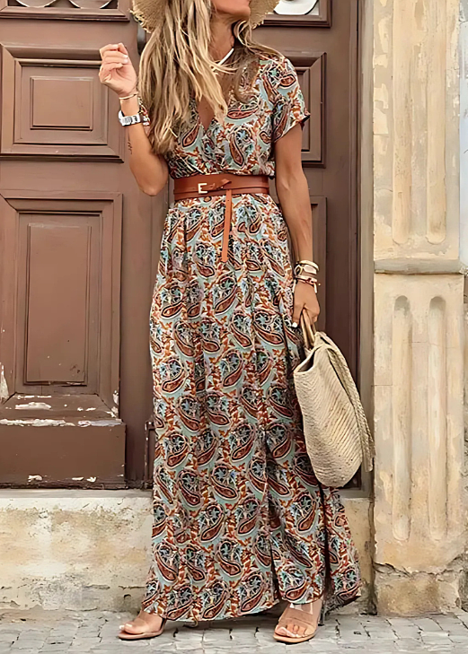 Romy™ | Lange bohemian jurk met geplooide taille