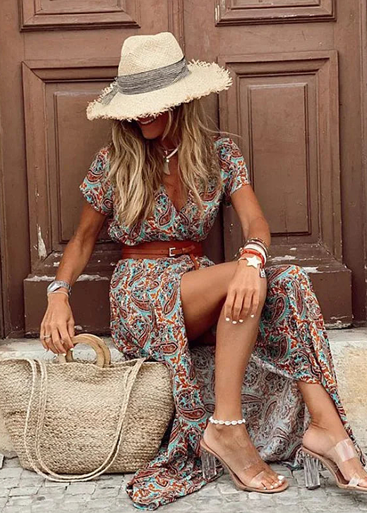 Romy™ | Lange bohemian jurk met geplooide taille