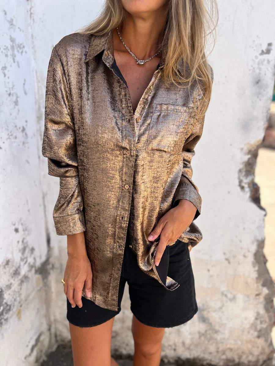 Rhaelle™ | Glanzende Chic Blouse met Knopen