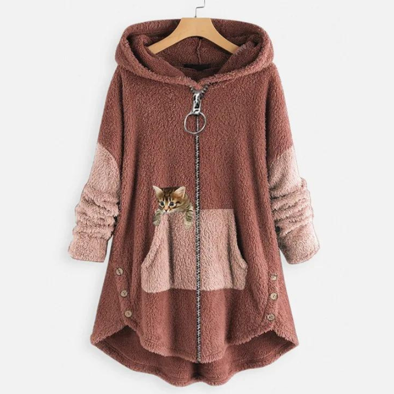 Kitten™ | Pluche hoodie met kittenzak en rits